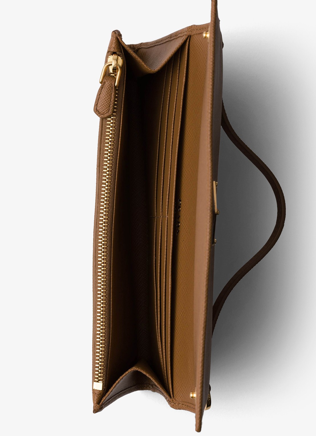 Prada Portemonnee van kalfsleer met afneembare schouderriem - detail 4 camel