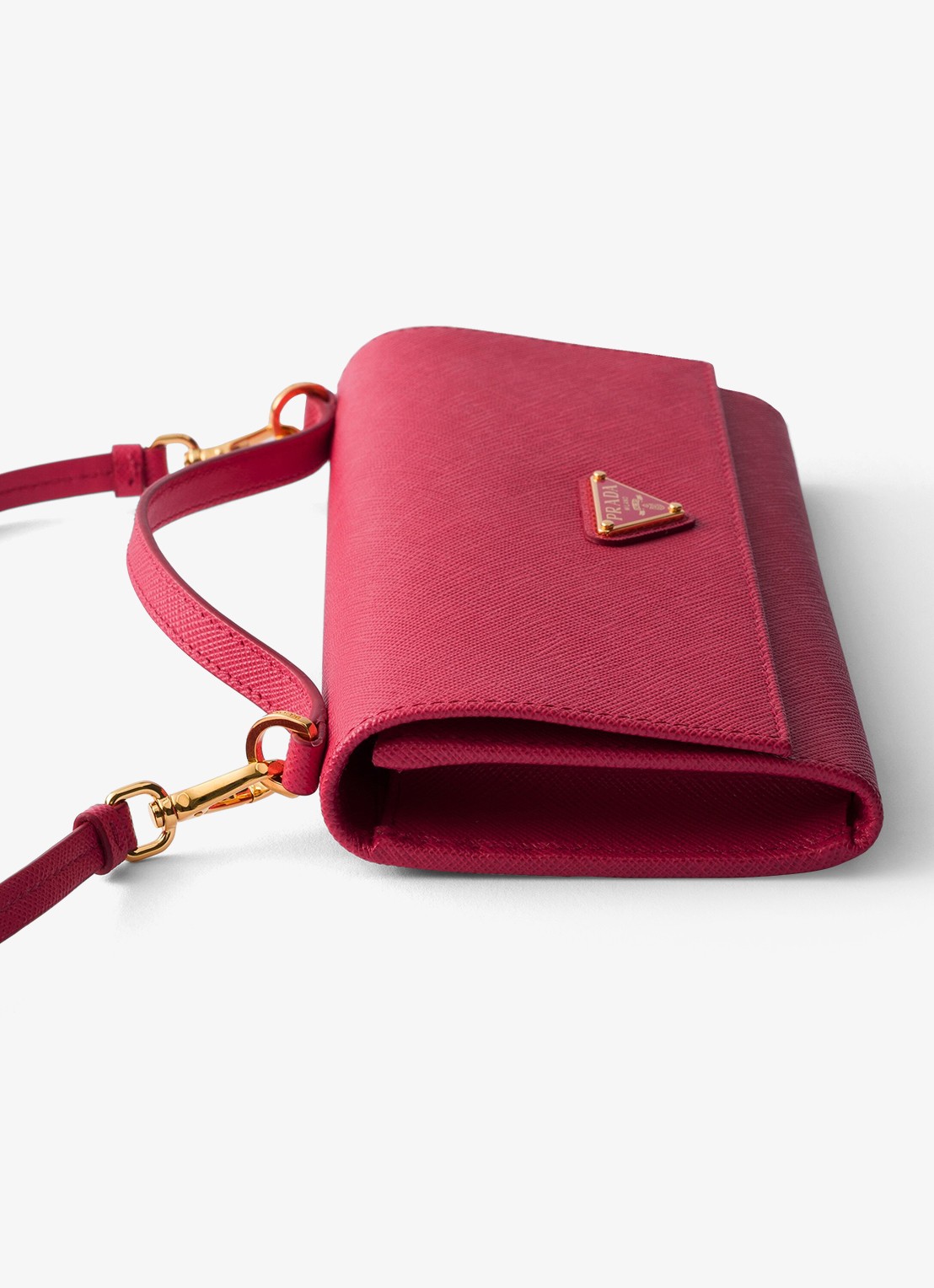Prada Portemonnee van kalfsleer met afneembare schouderriem - detail oudroze