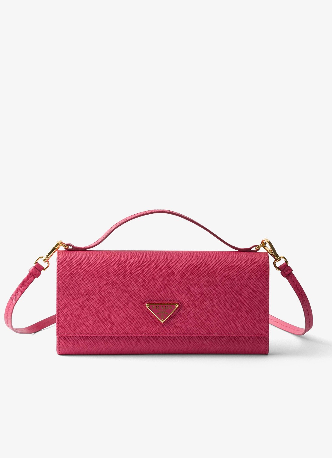 Prada Portemonnee van kalfsleer met afneembare schouderriem - voorkant 5 oudroze
