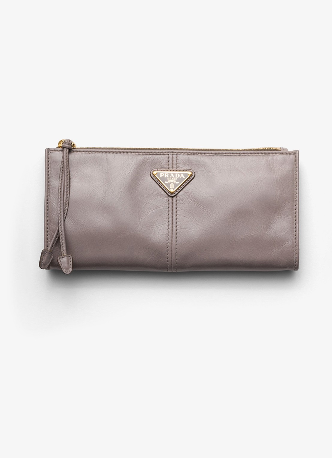 Prada Portemonnee van kalfsleer met logo - voorkant 3 taupe