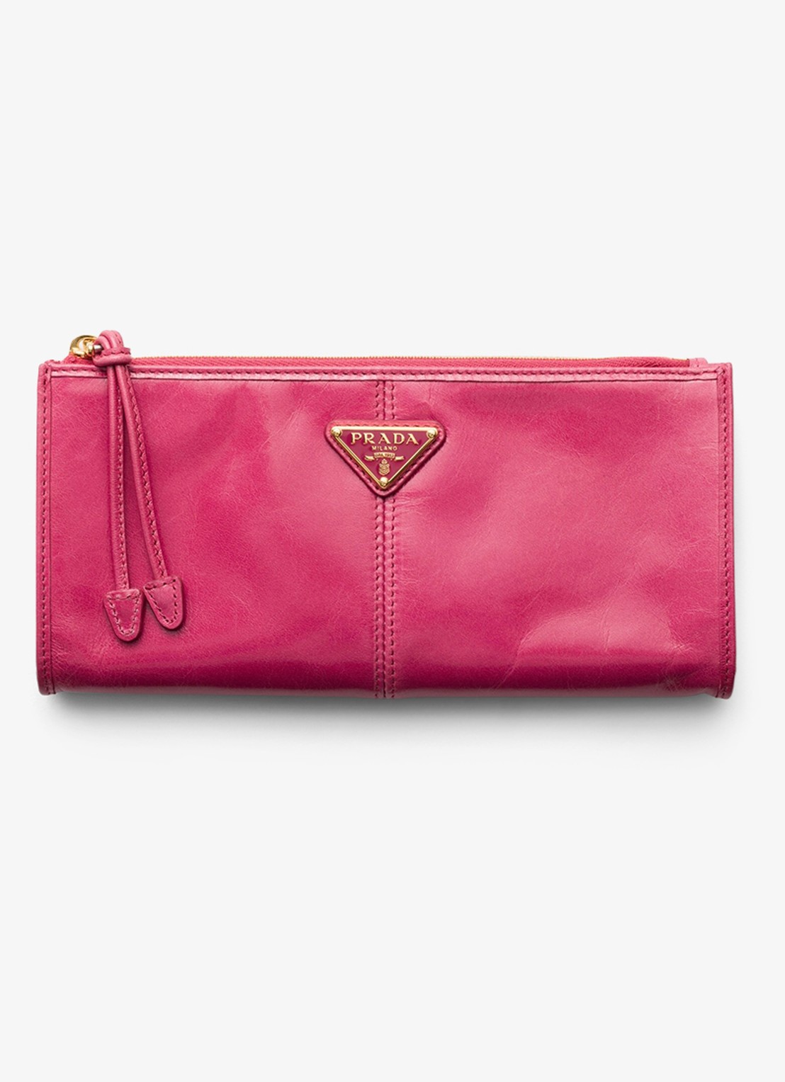 Prada Portemonnee van kalfsleer met logo - voorkant roze