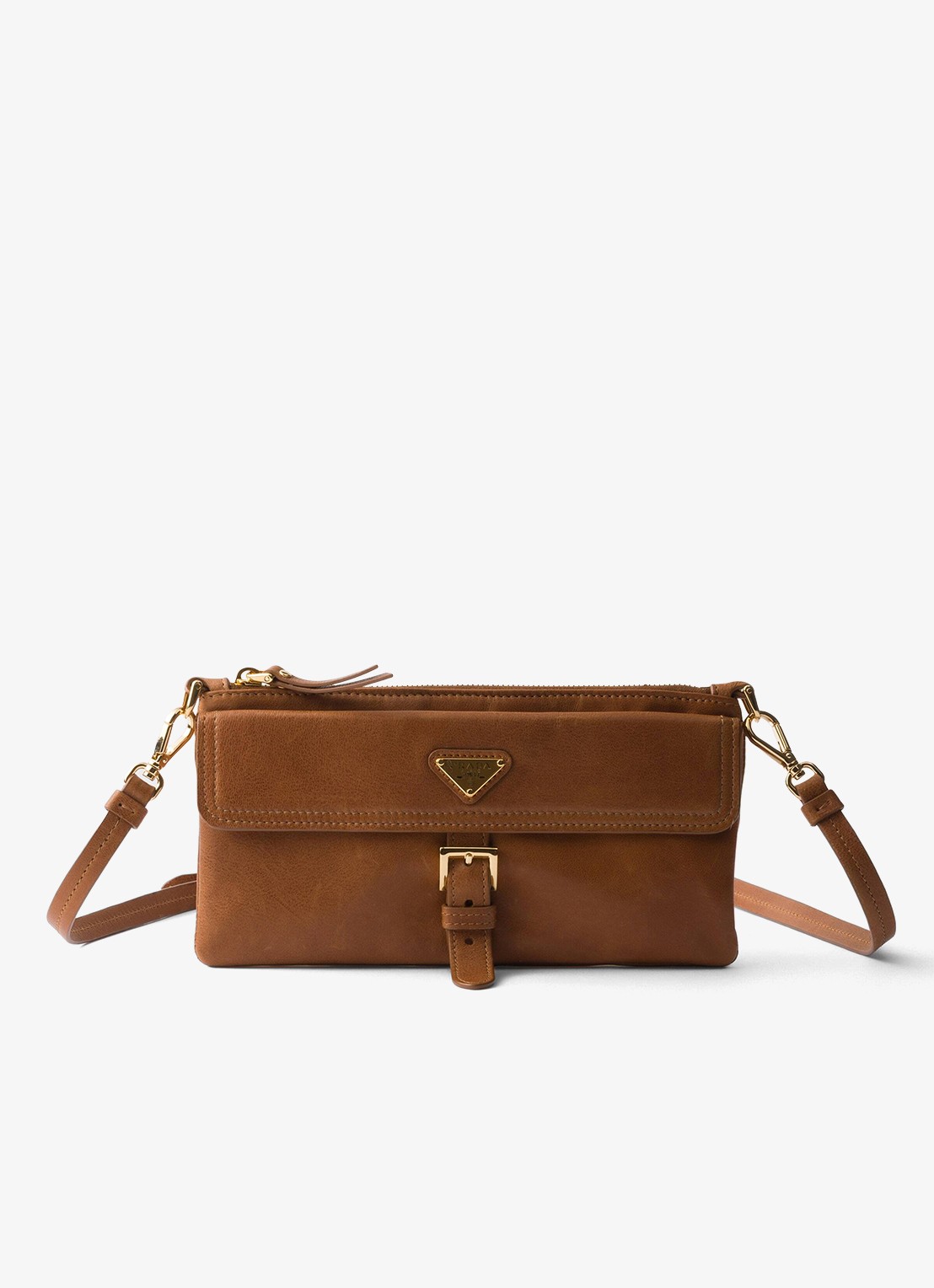Prada Portemonnee van lamsleer met afneembare schouderriem - voorkant bruin