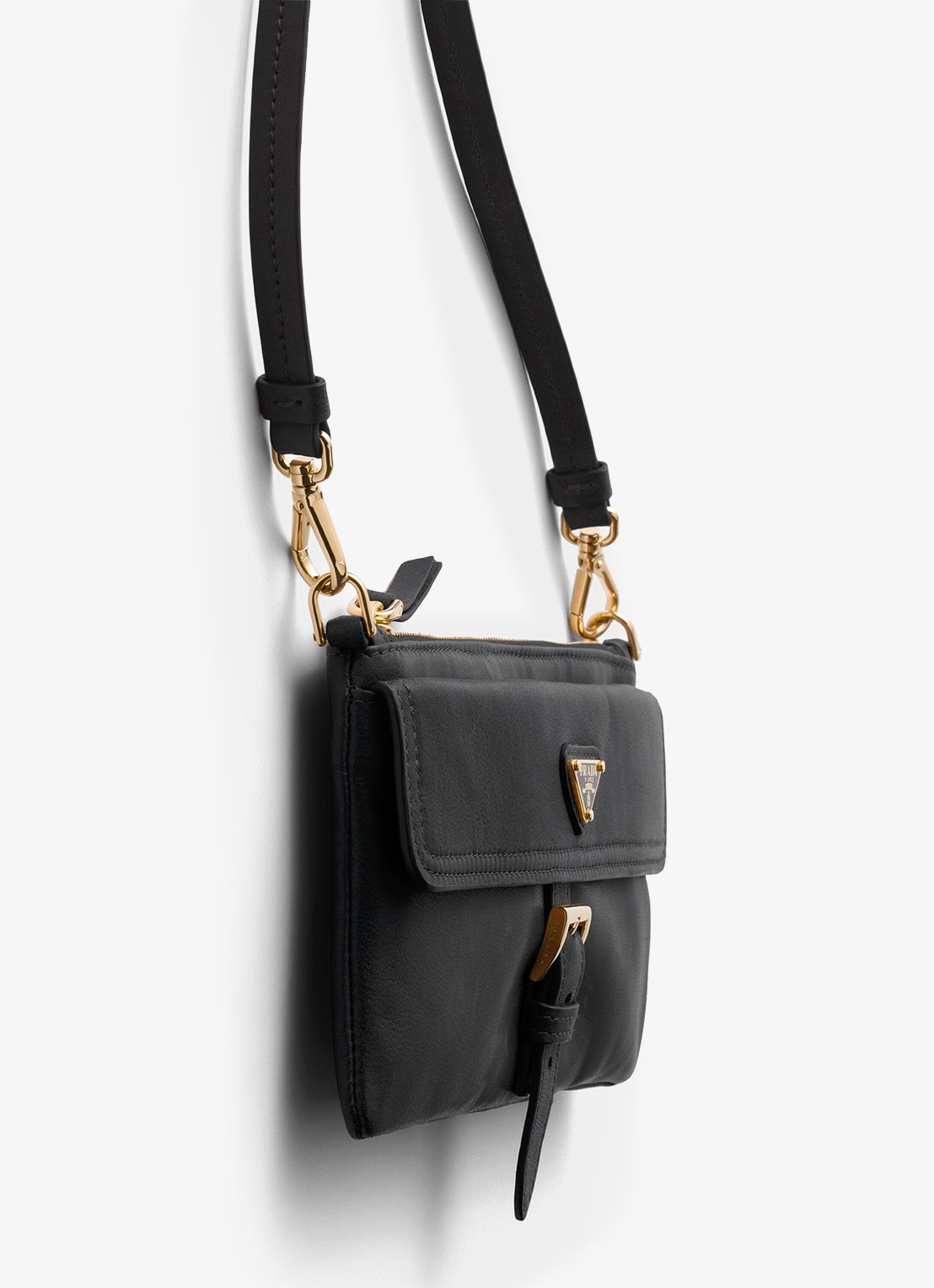 Prada Portemonnee van lamsleer met afneembare schouderriem - detail 2 zwart