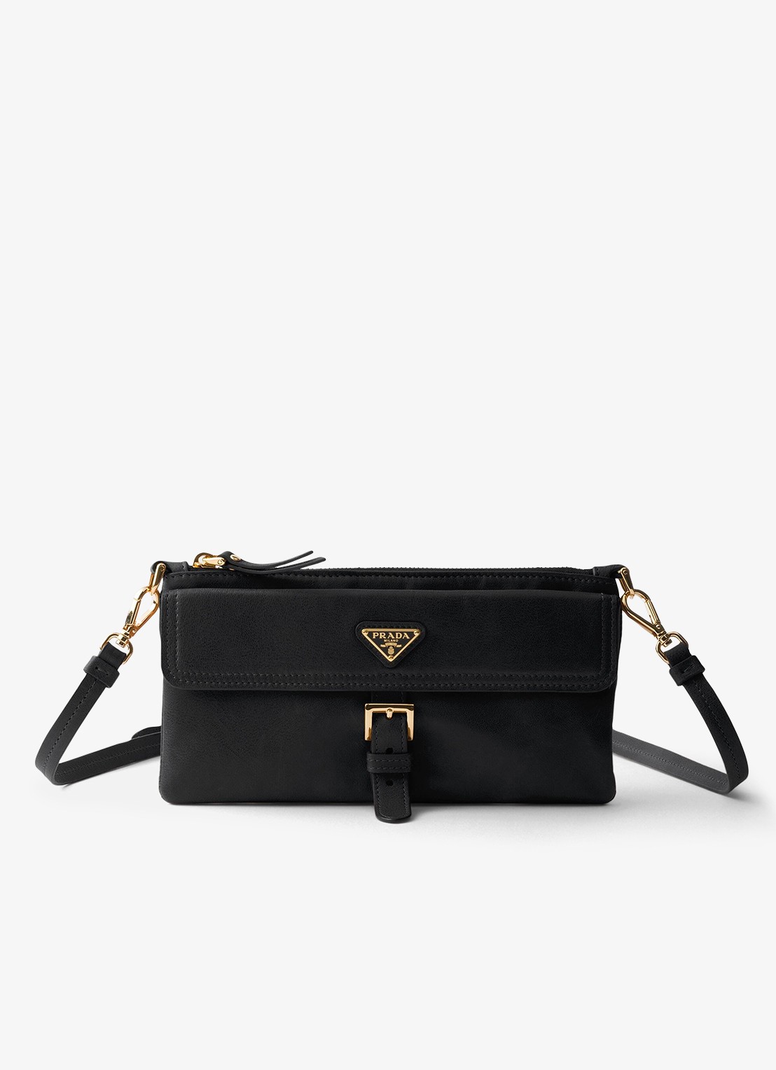 Prada Portemonnee van lamsleer met afneembare schouderriem - voorkant 5 zwart
