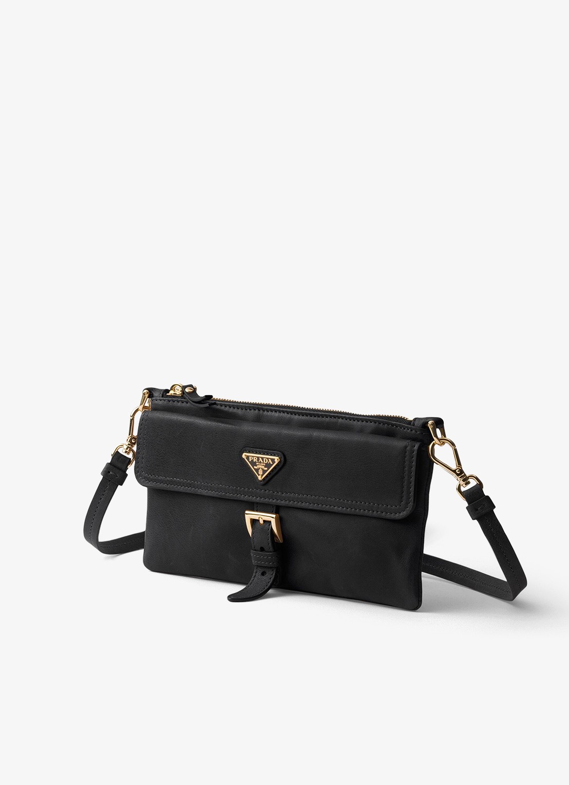 Prada Portemonnee van lamsleer met afneembare schouderriem - voorkant 6 zwart