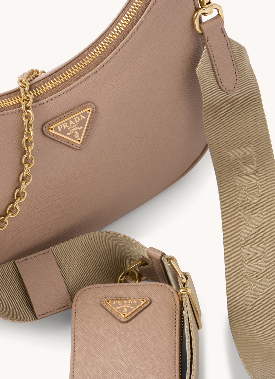 Prada Prada Re-Edition 2005 crossbodytas van leer - detail 6 donkerbeige