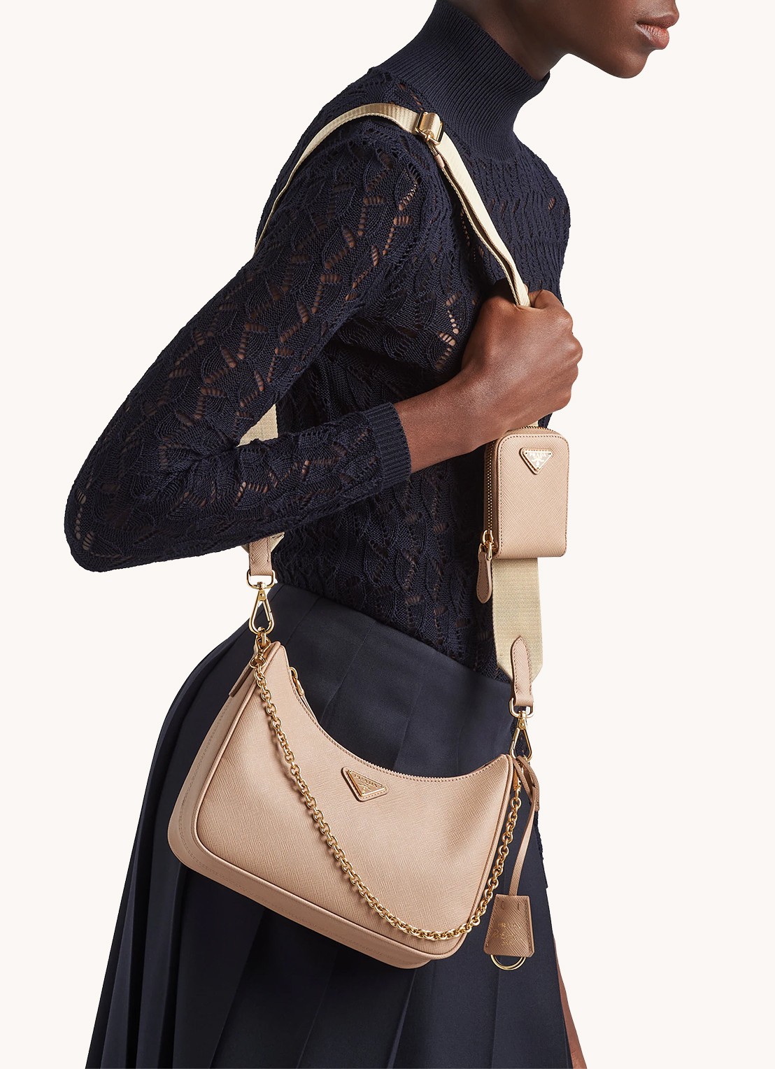 Prada Prada Re-Edition 2005 crossbodytas van leer - voorkant 3 donkerbeige
