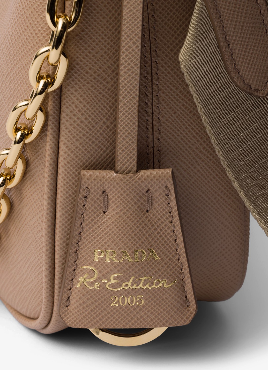 Prada Prada Re-Edition 2005 crossbodytas van leer - detail lichtbruin