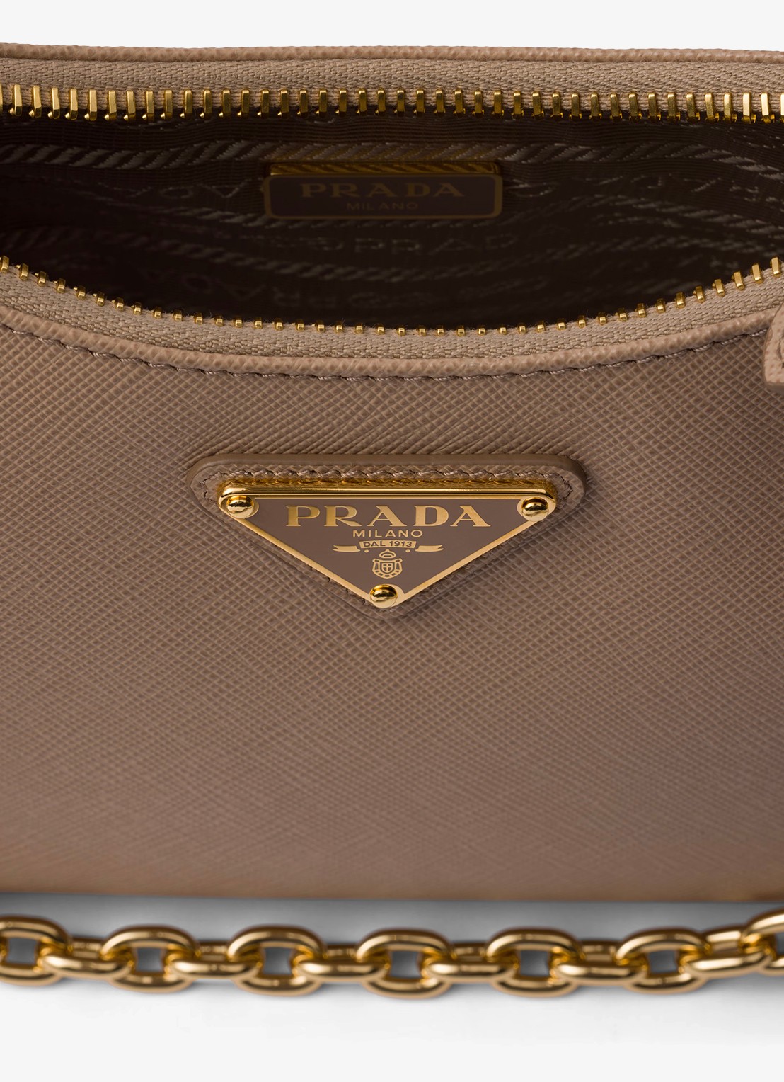 Prada Prada Re-Edition 2005 crossbodytas van leer - detail 2 lichtbruin