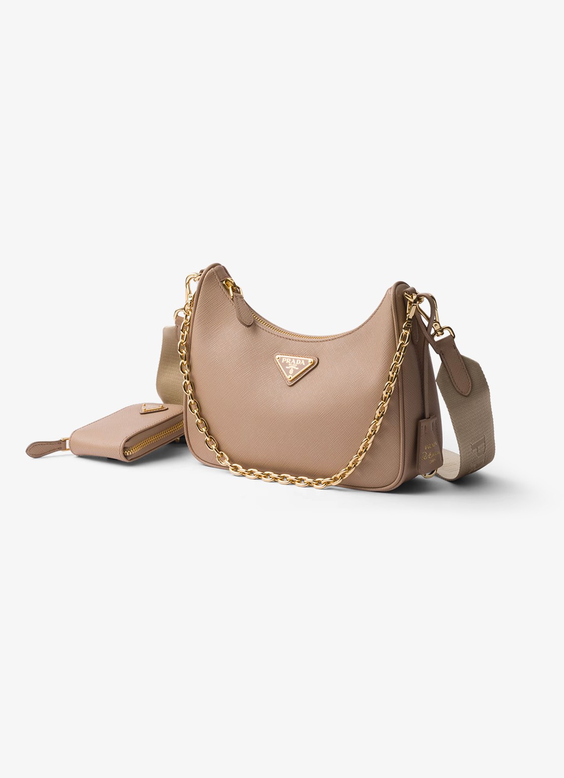 Prada Prada Re-Edition 2005 crossbodytas van leer - voorkant 4 lichtbruin