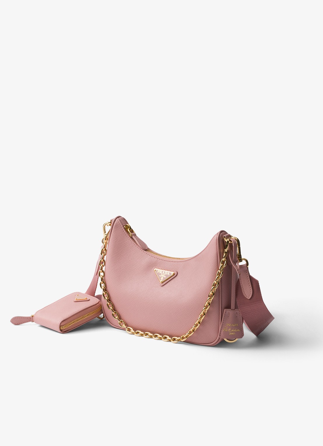 Prada Prada Re-Edition 2005 crossbodytas van leer - voorkant 3 lichtroze