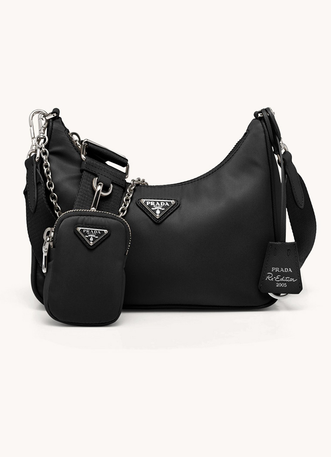Prada Prada Re-Edition 2005 Re-Nylon crossbodytas met leren details - voorkant 2 zilver