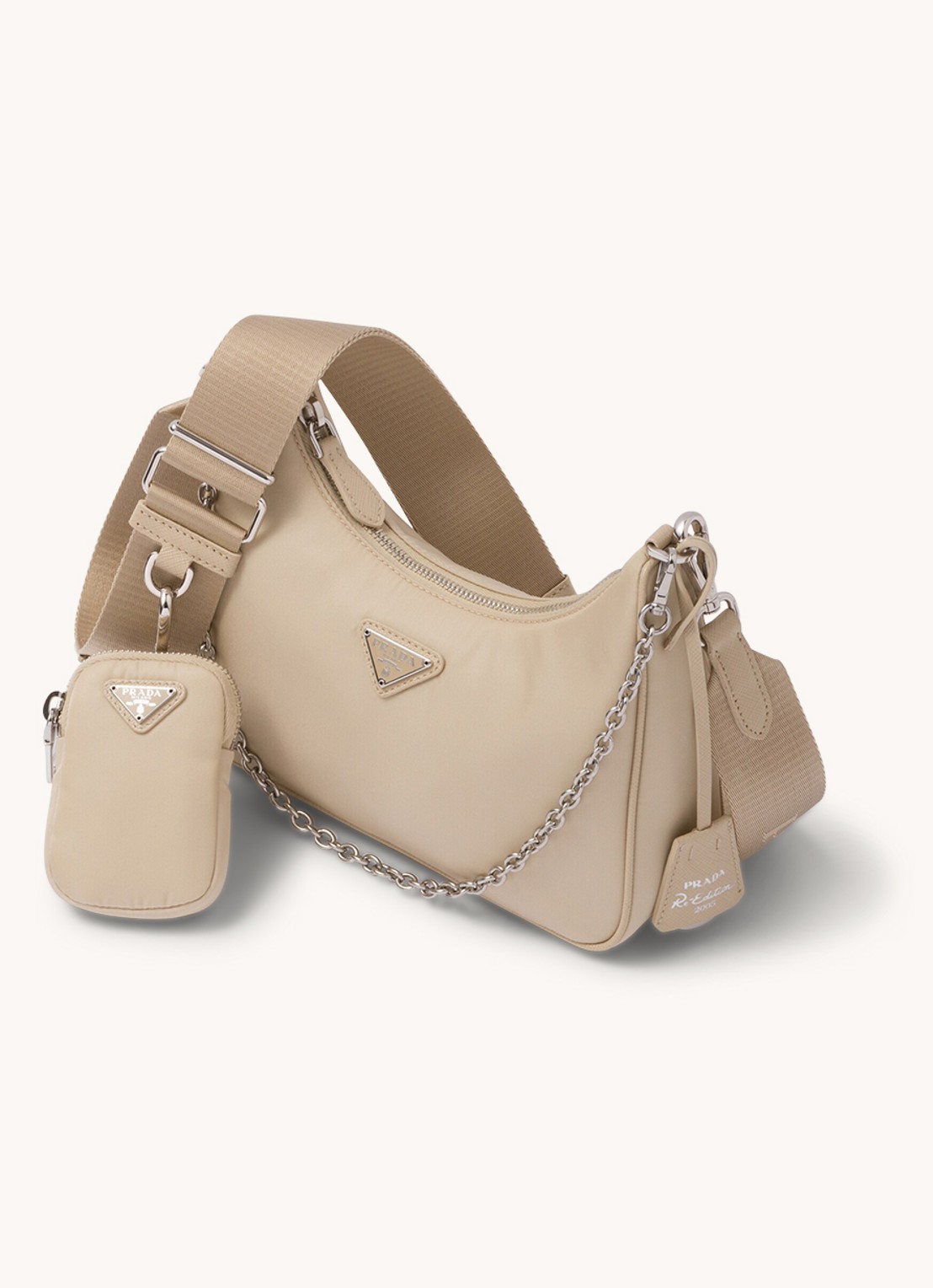 Prada Prada Re-Edition 2005 Re-Nylon crossbodytas met leren details - achterkant 7 beige