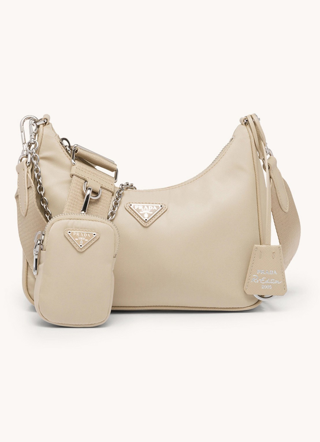 Prada Prada Re-Edition 2005 Re-Nylon crossbodytas met leren details - voorkant 5 beige