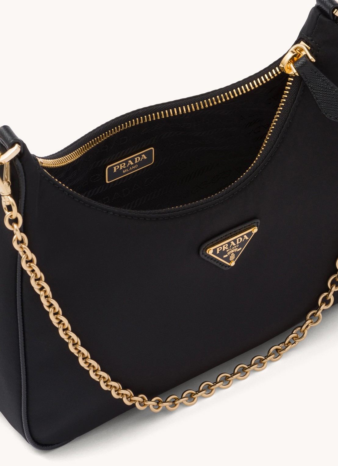 Prada Prada Re-Edition 2005 Re-Nylon crossbodytas met leren details - detail goud