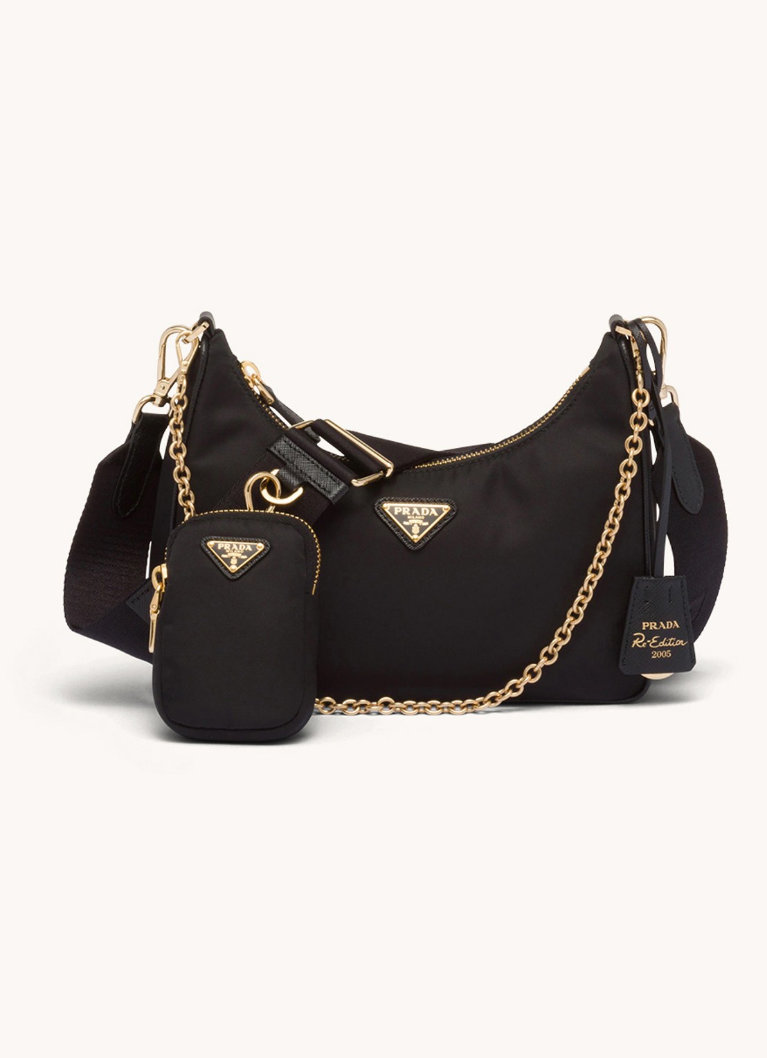 Prada Prada Re-Edition 2005 Re-Nylon crossbodytas met leren details - voorkant 5 goud