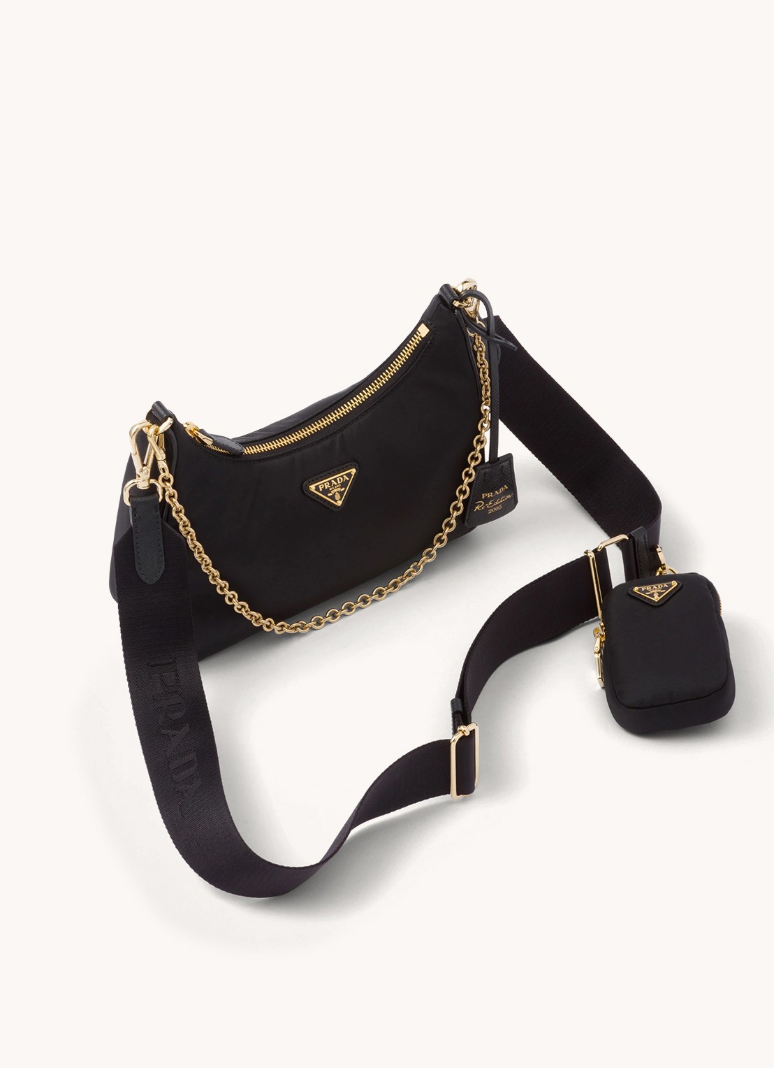Prada Prada Re-Edition 2005 Re-Nylon crossbodytas met leren details - voorkant 6 goud