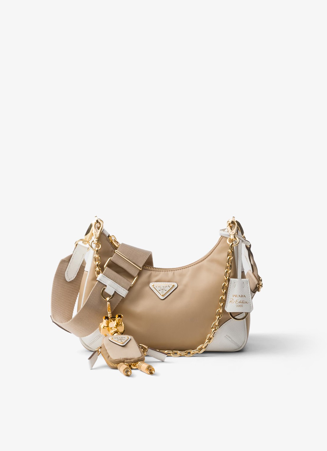 Prada Prada Re-Edition 2005 Re-Nylon crossbodytas met leren details - voorkant donkerbeige