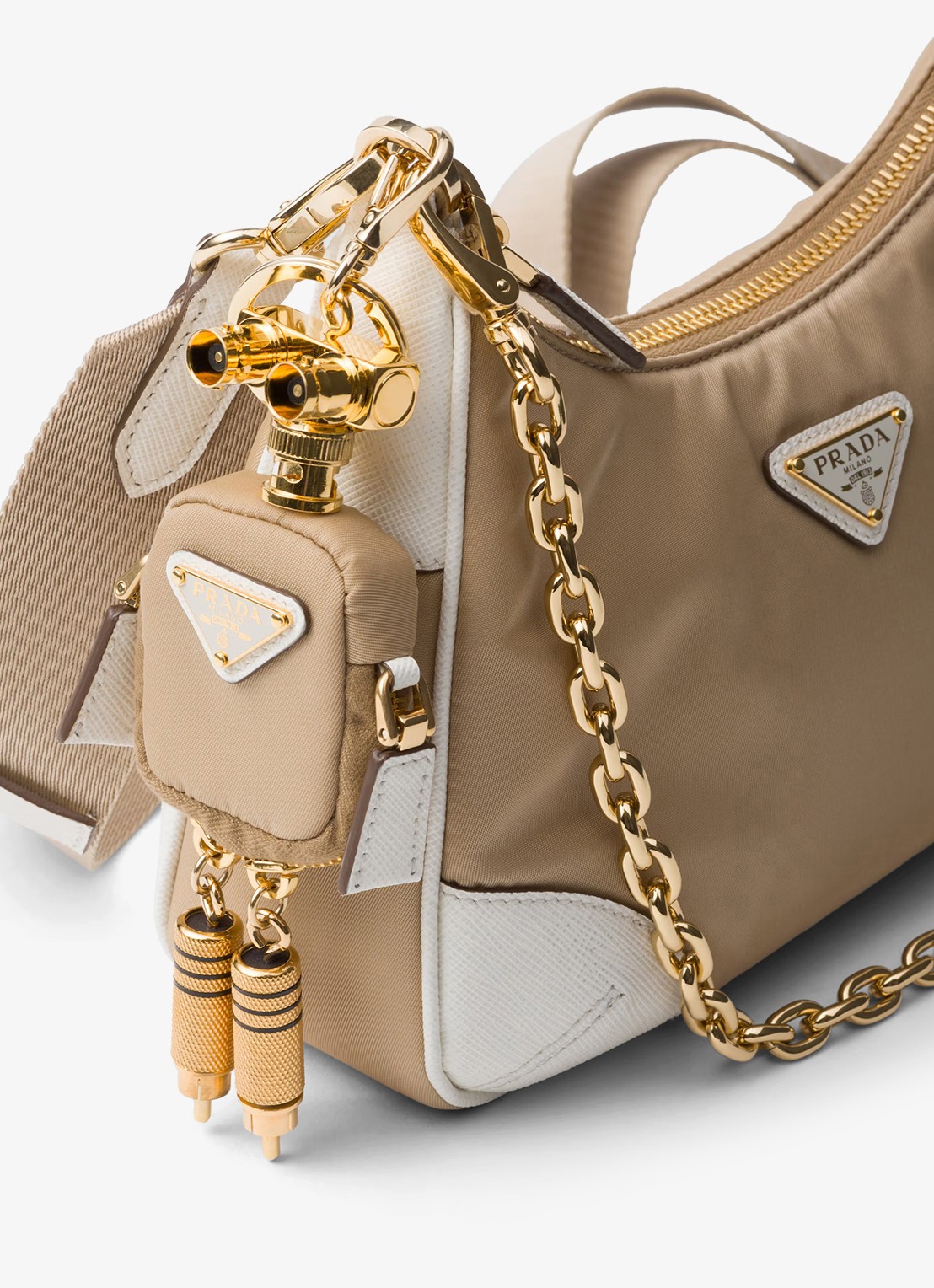 Prada Prada Re-Edition 2005 Re-Nylon crossbodytas met leren details - voorkant 2 donkerbeige