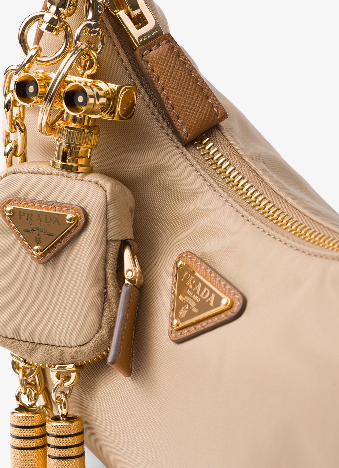 Prada Prada Re-Edition 2005 Re-Nylon crossbodytas met leren details - detail 4 lichtbruin