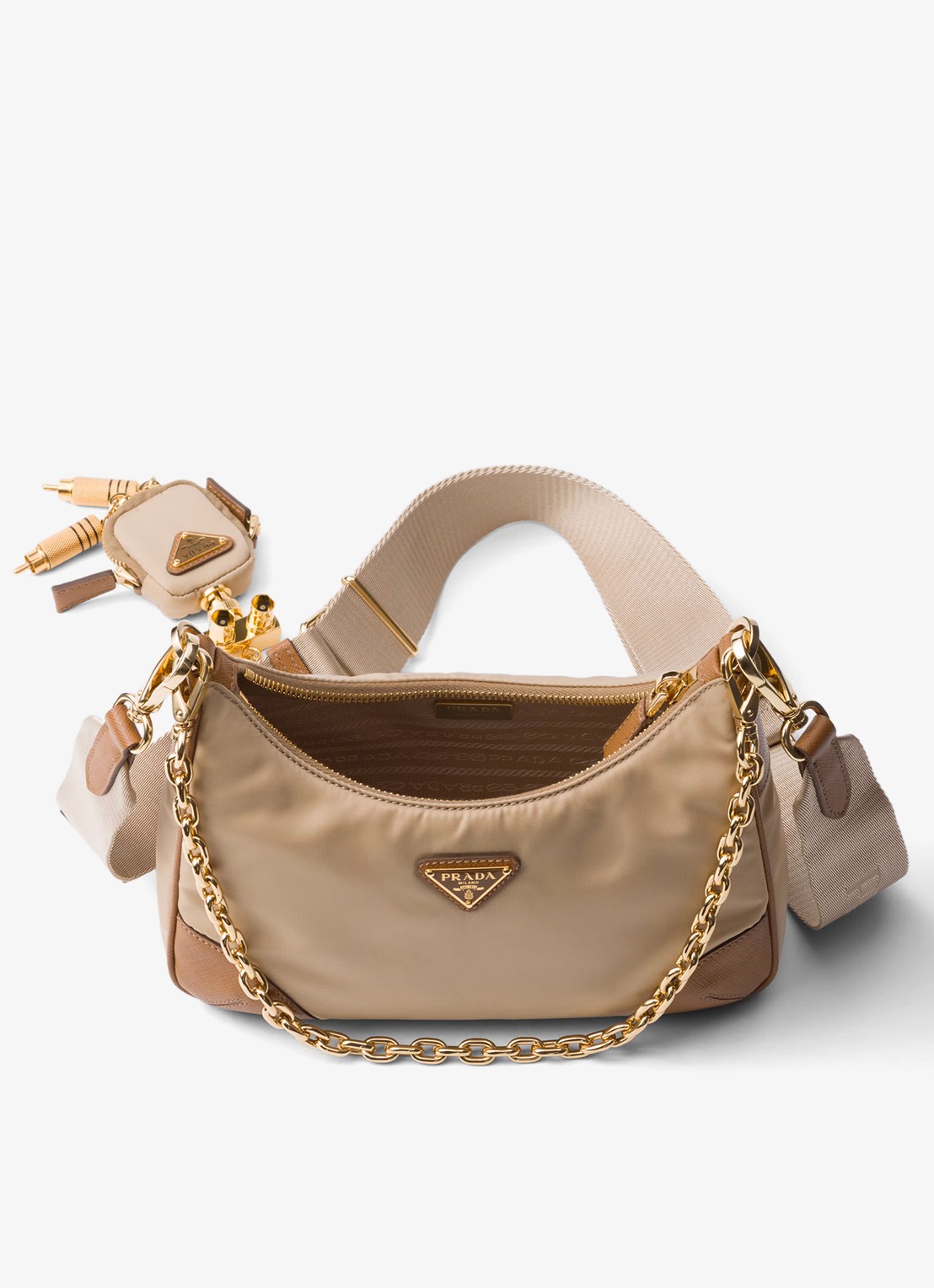 Prada Prada Re-Edition 2005 Re-Nylon crossbodytas met leren details - detail 6 lichtbruin
