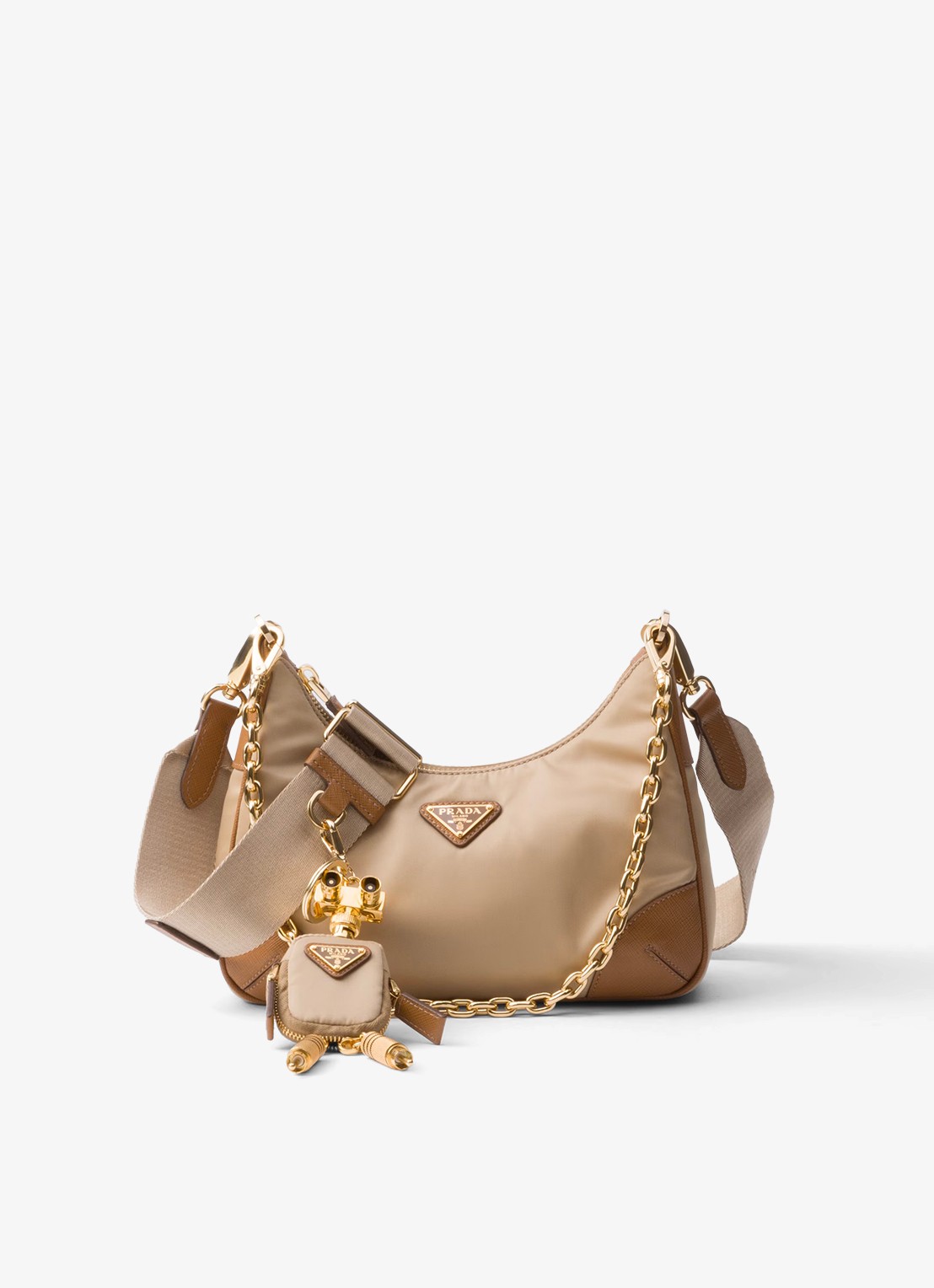 Prada Prada Re-Edition 2005 Re-Nylon crossbodytas met leren details - voorkant 2 lichtbruin