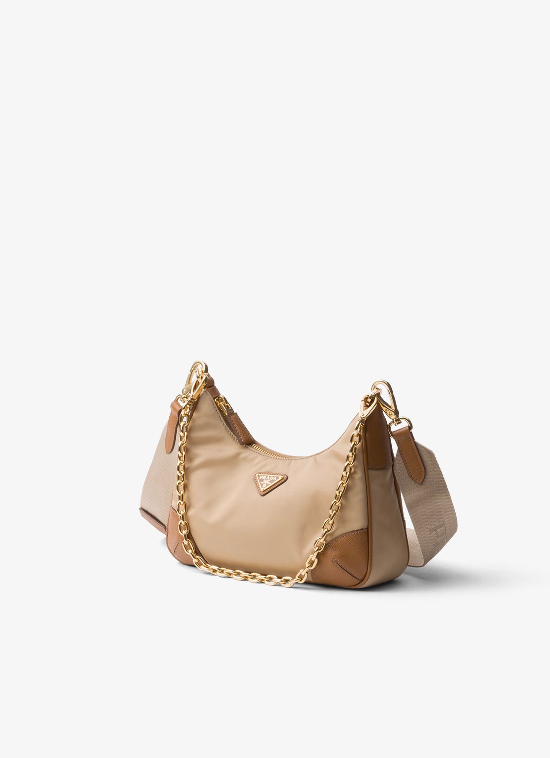 Prada Prada Re-Edition 2005 Re-Nylon crossbodytas met leren details - voorkant 3 lichtbruin