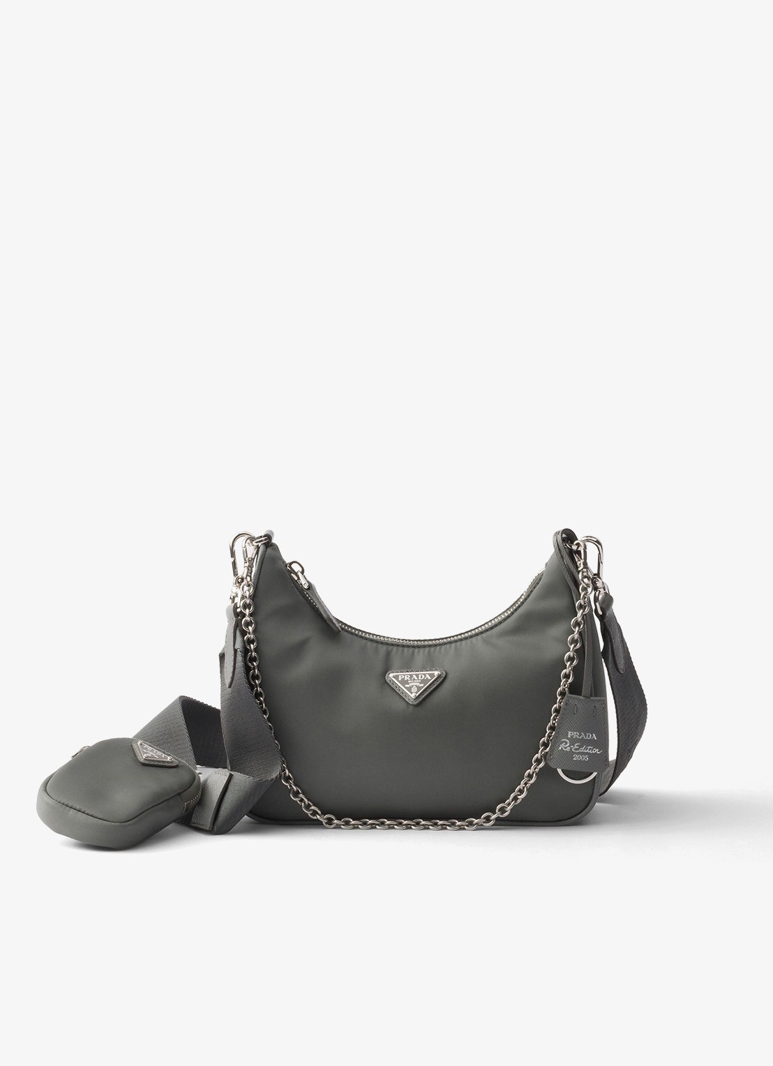 Prada Prada Re-Edition 2005 Re-Nylon crossbodytas met leren details - voorkant grijs