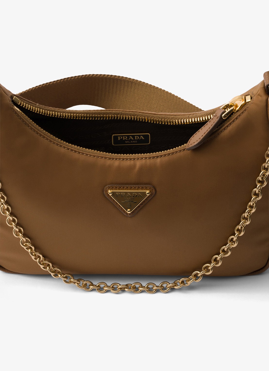 Prada Prada Re-Edition 2005 Re-Nylon crossbodytas met leren details - detail bruin