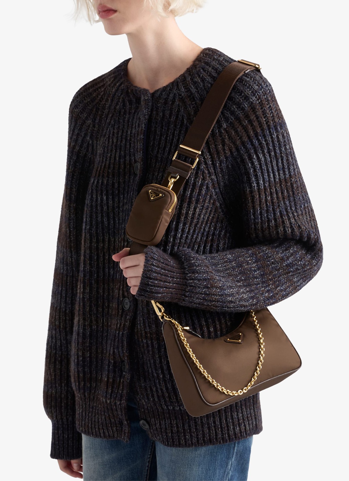 Prada Prada Re-Edition 2005 Re-Nylon crossbodytas met leren details - voorkant 7 donkerbruin
