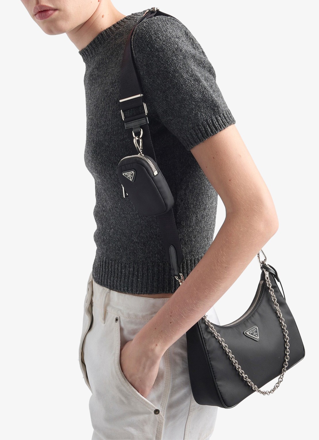 Prada Prada Re-Edition 2005 Re-Nylon crossbodytas met leren details - detail 3 zwart