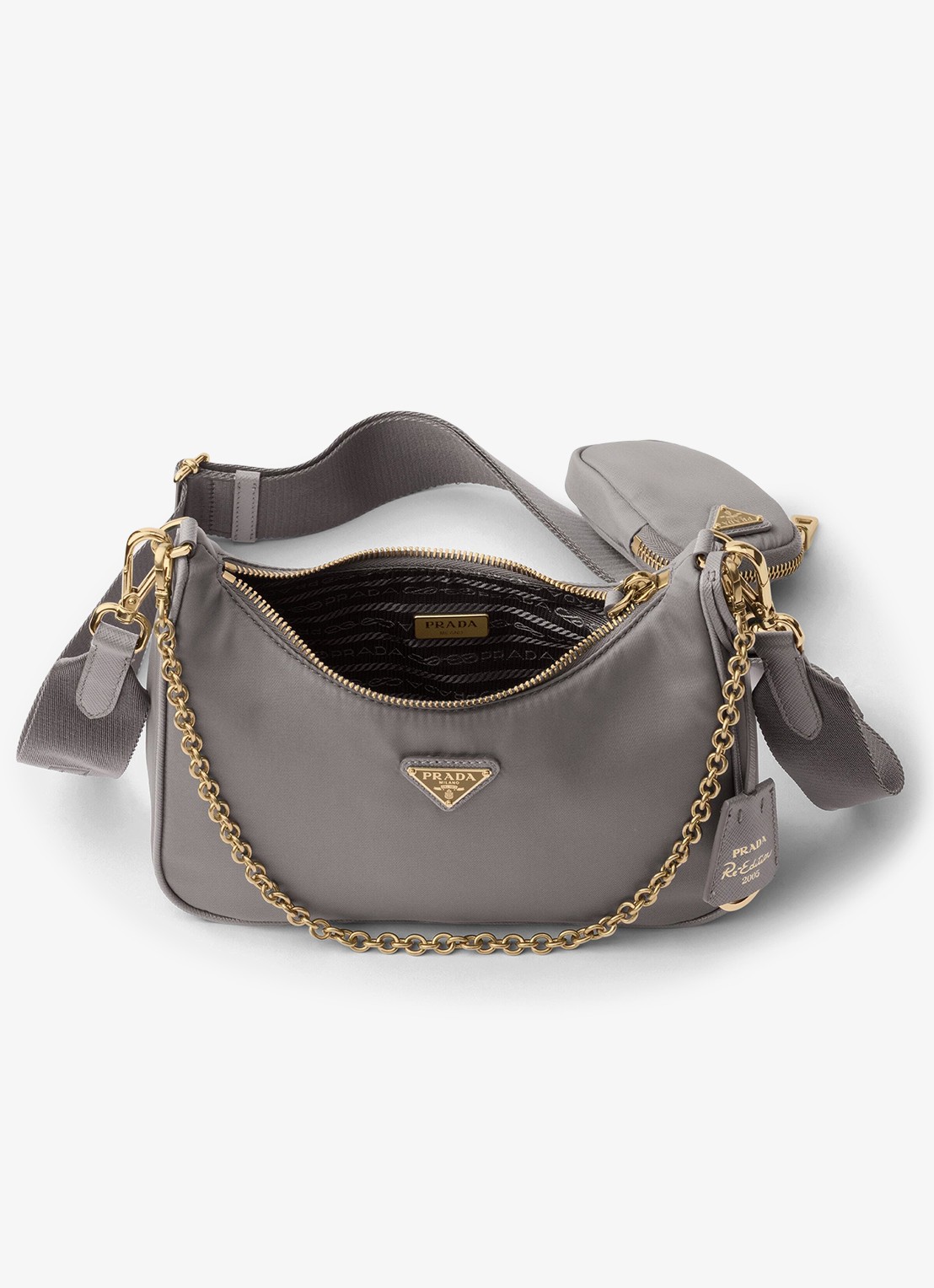 Prada Prada Re-Edition 2005 Re-Nylon crossbodytas met leren details - detail middengrijs