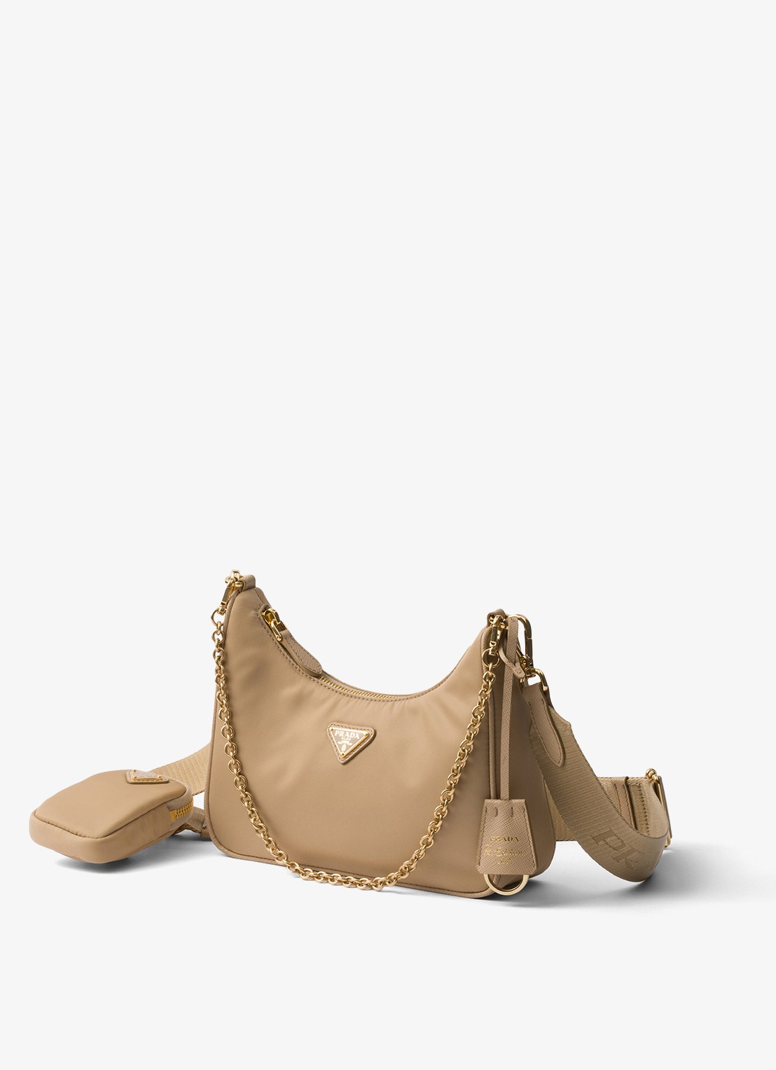 Prada Prada Re-Edition 2005 Re-Nylon crossbodytas met leren details - voorkant 4 camel