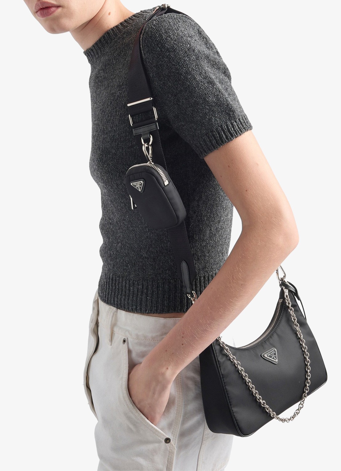 Prada Prada Re-Edition 2005 Re-Nylon crossbodytas met leren details - voorkant 7 zwart
