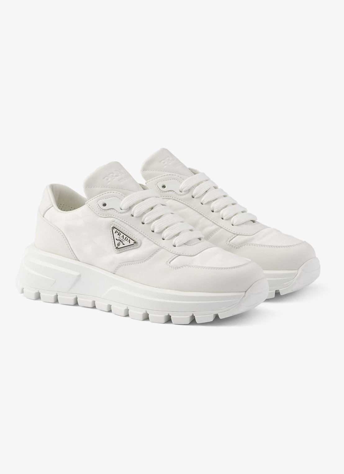 Prada Prax 01 Re-Nylon sneaker met leren details - voorkant 2 wit
