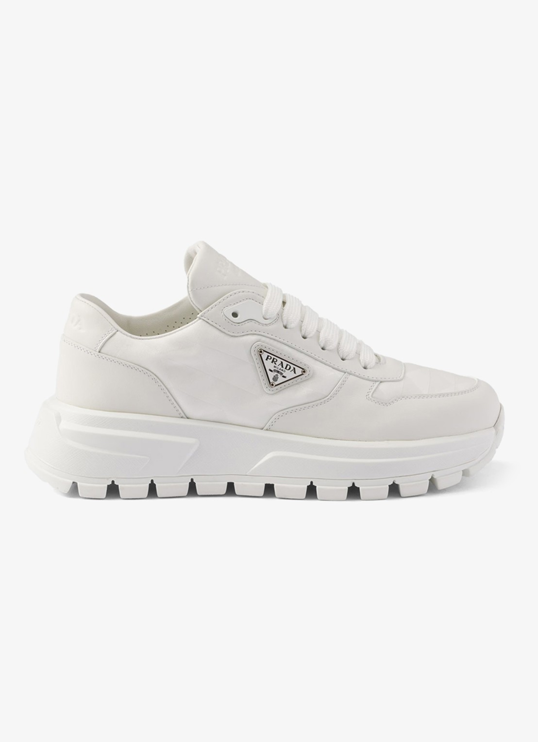 Prada Prax 01 Re-Nylon sneaker met leren details - voorkant 3 wit