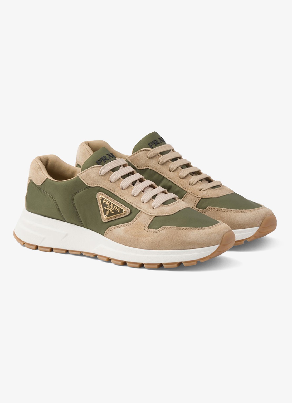Prada Prax 01 Re-Nylon sneaker met suède details - voorkant 2 beige
