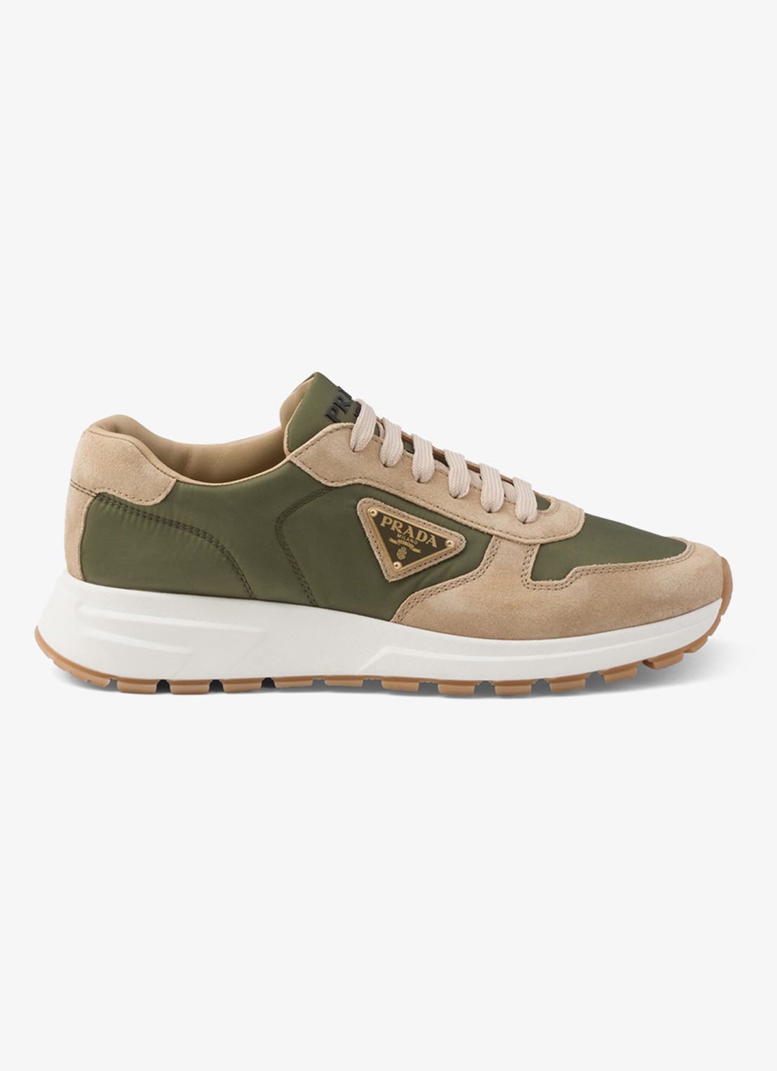 Prada Prax 01 Re-Nylon sneaker met suède details - voorkant 3 beige