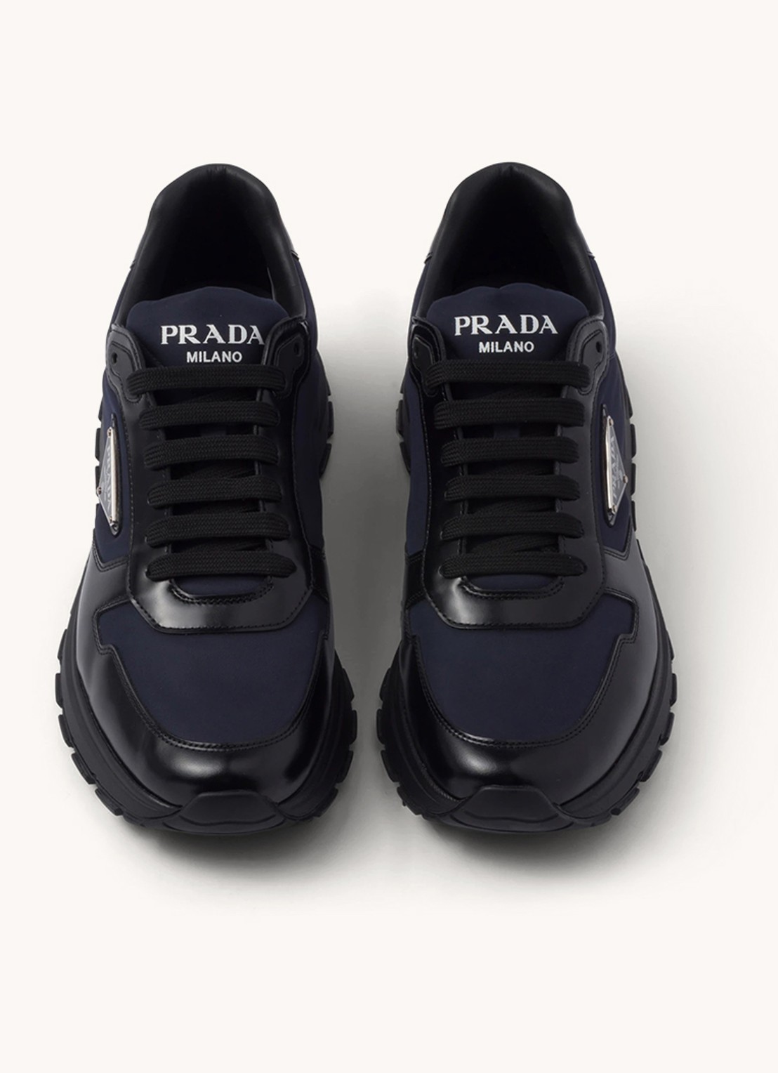 Prada Prax 01 Re-Nylon sneakers met leren details en logo - detail 4 donkerblauw