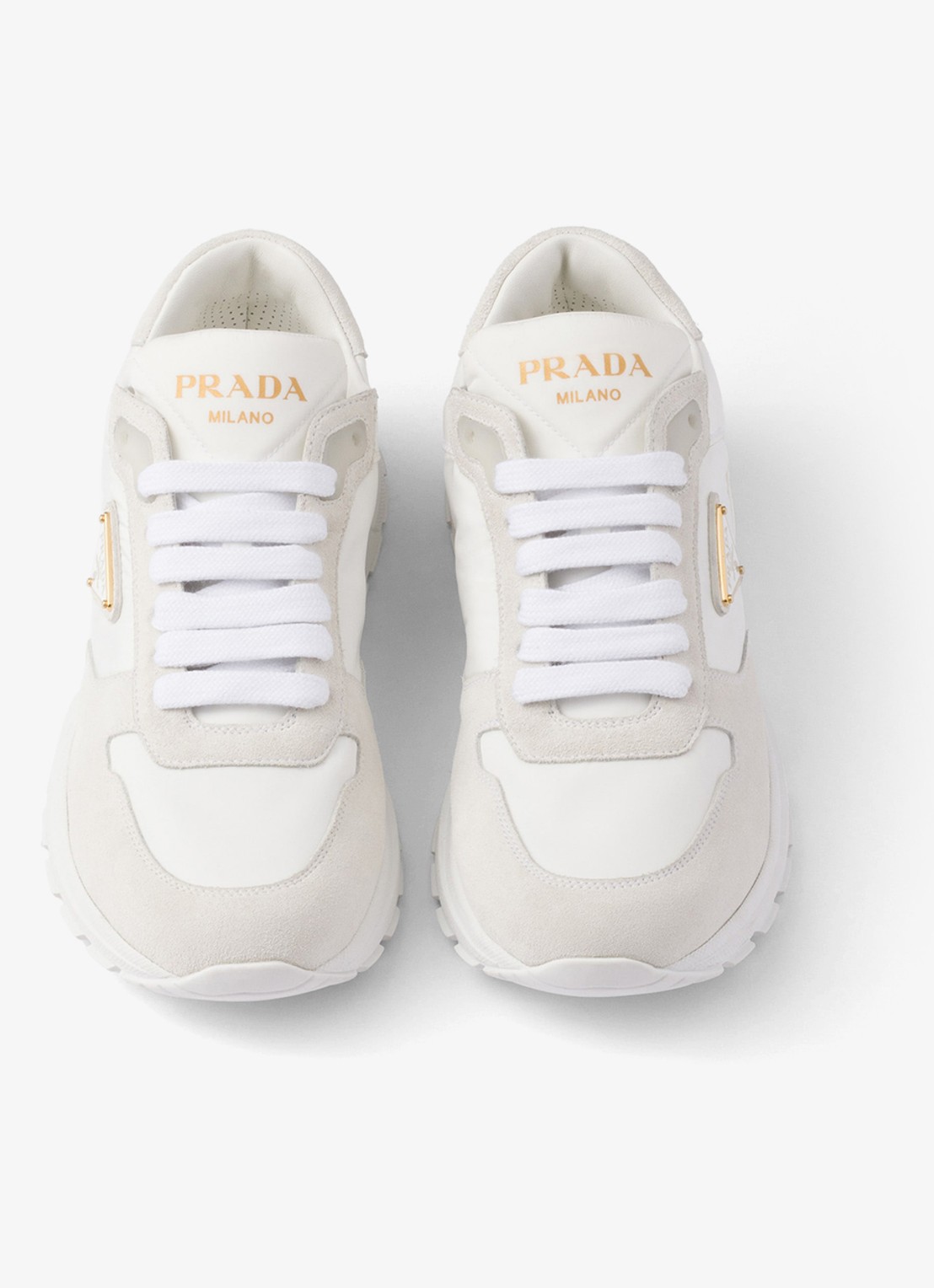 Prada Prax 2.0 Re-Nylon sneaker met suède details - detail 4 gebroken wit