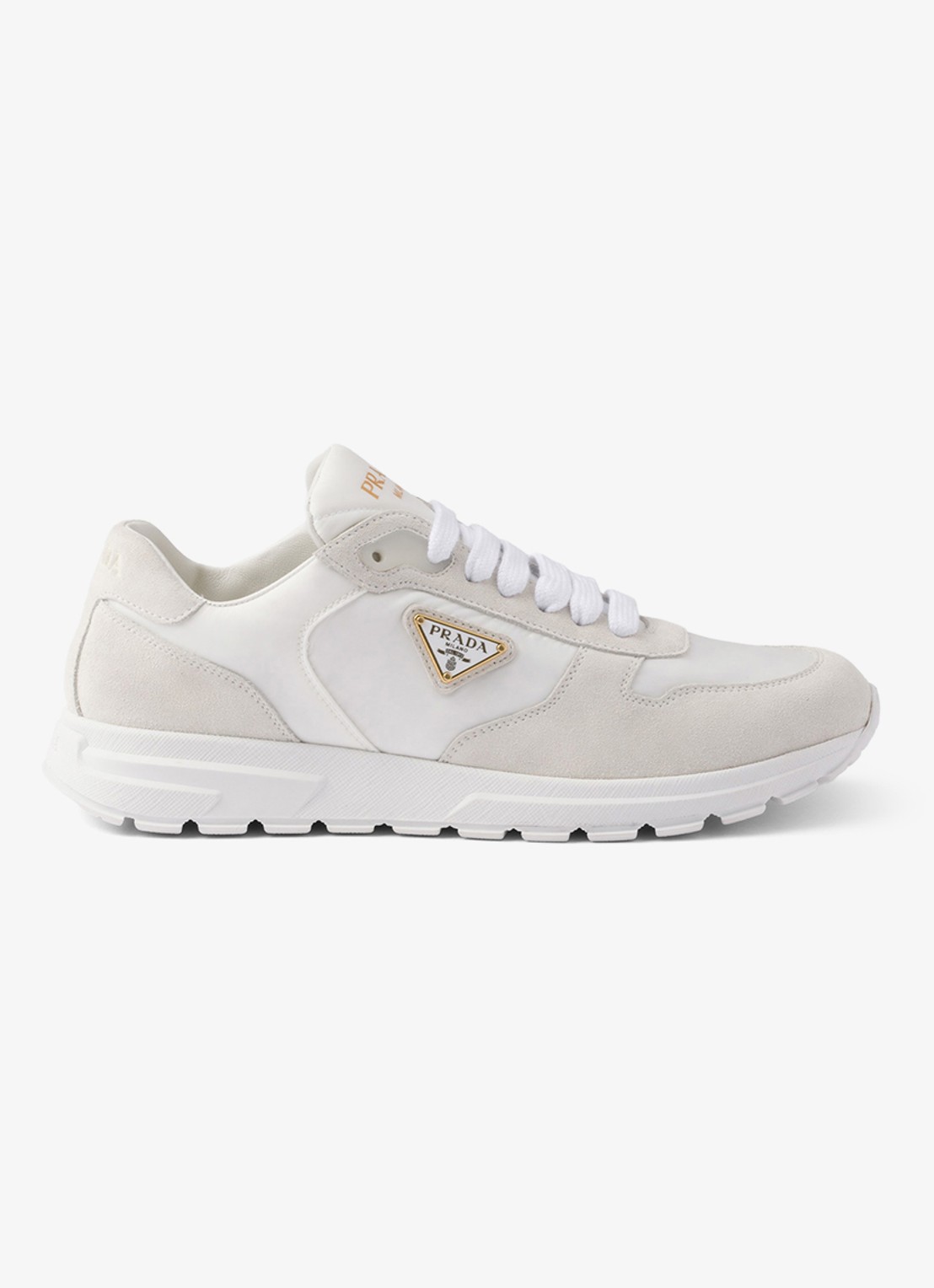 Prada Prax 2.0 Re-Nylon sneaker met suède details - voorkant 3 gebroken wit