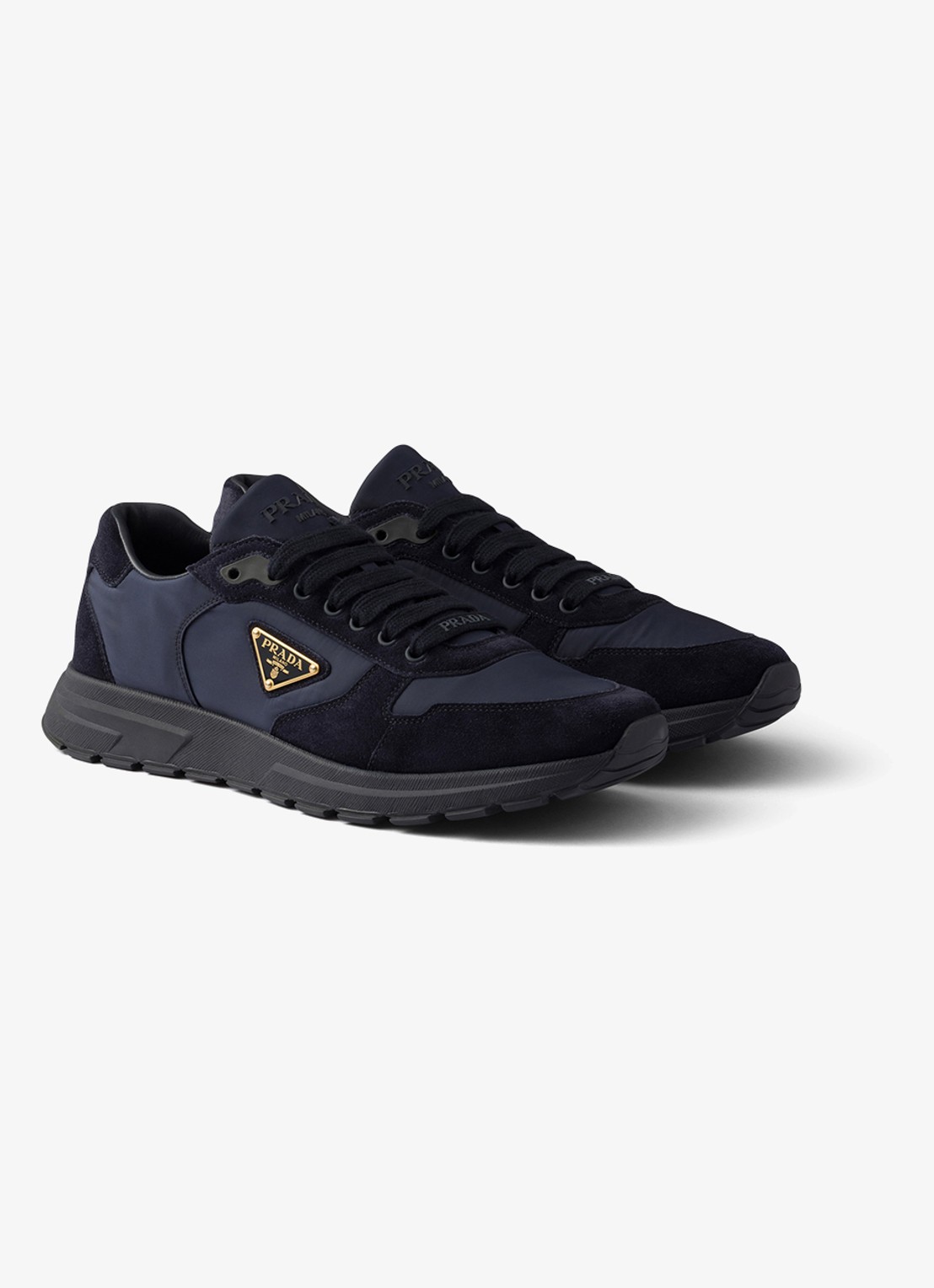 Prada Prax 2.0 Re-Nylon sneaker met suède details - voorkant 4 donkerblauw