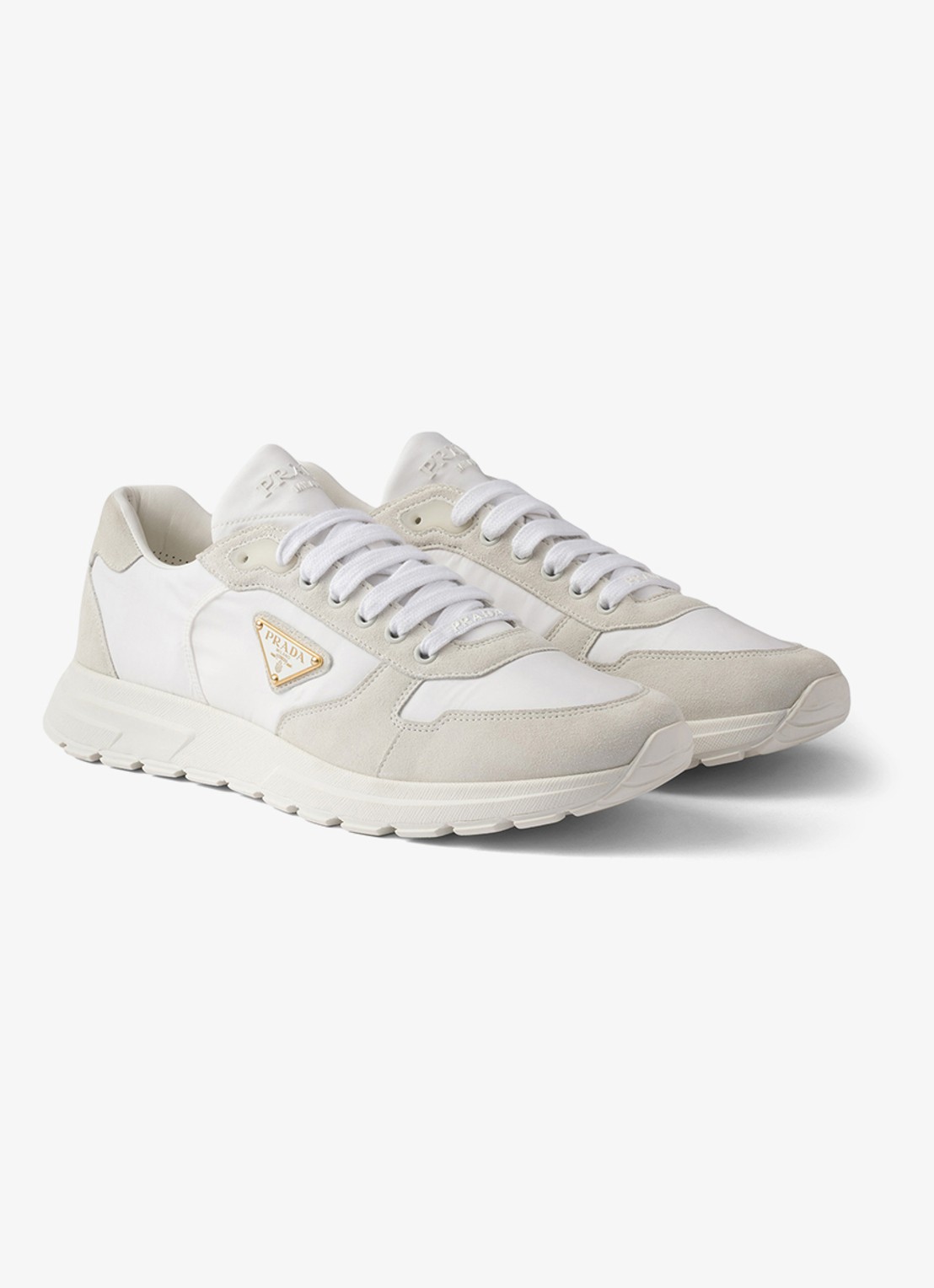 Prada Prax 2.0 Re-Nylon sneaker met suède details - voorkant 5 wit