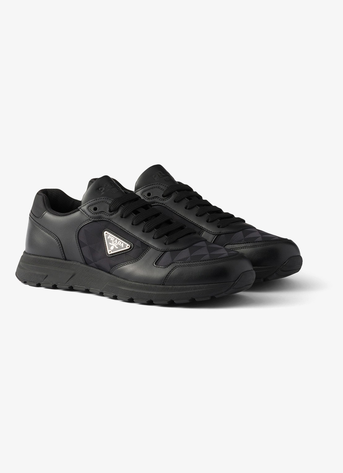 Prada Prax 2.0 Re-Nylon sneaker van kalfsleer - voorkant 2 zwart
