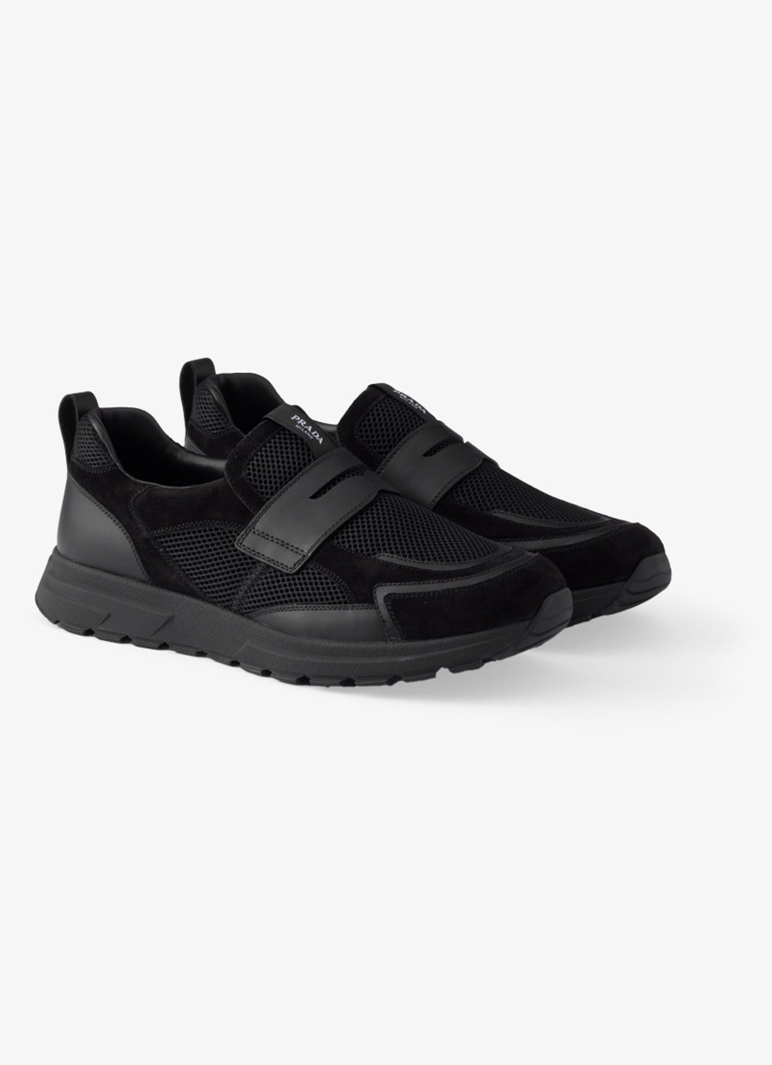 Prada Prax loafer van mesh met leren details - detail zwart