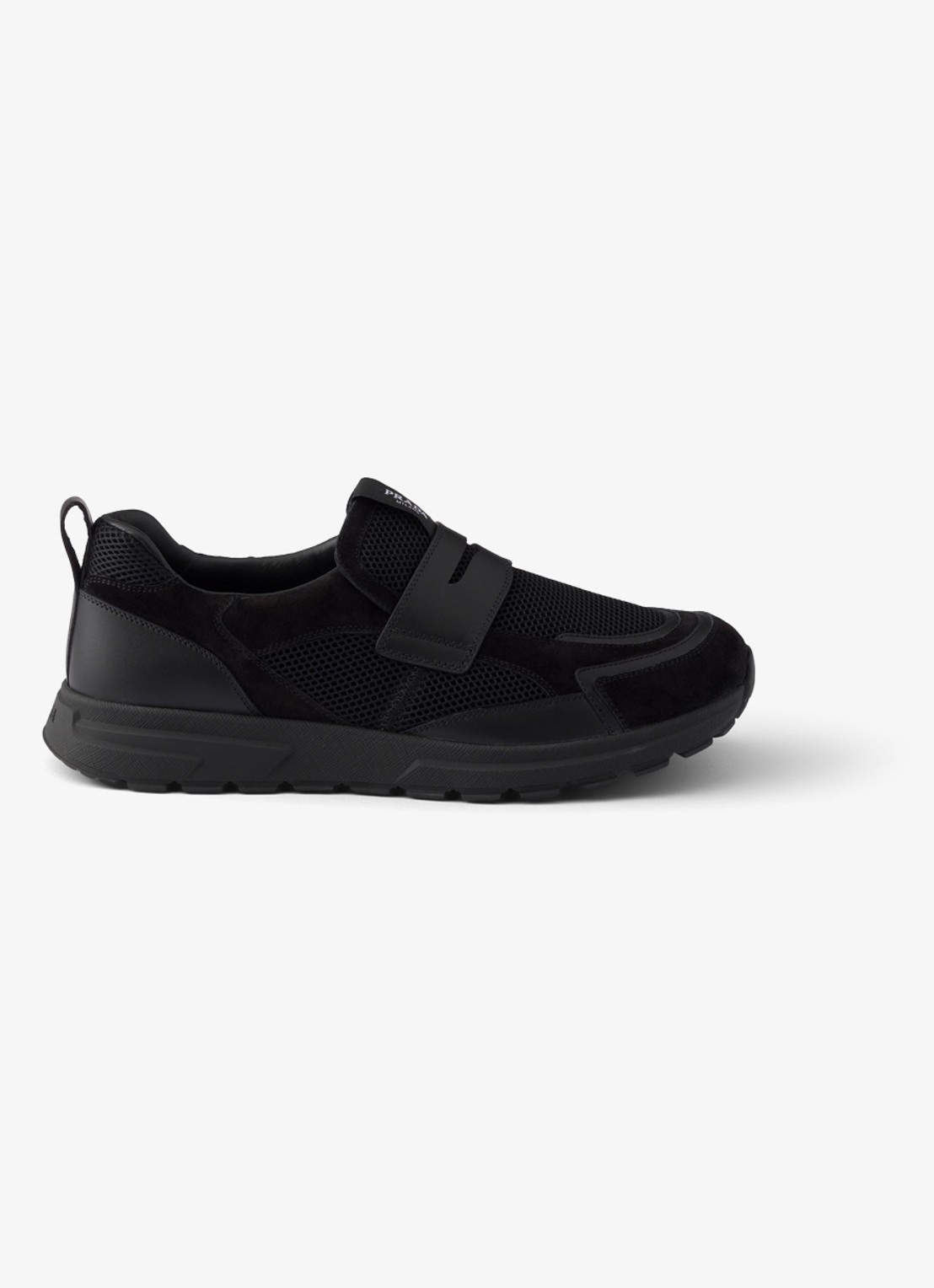 Prada Prax loafer van mesh met leren details - voorkant 6 zwart