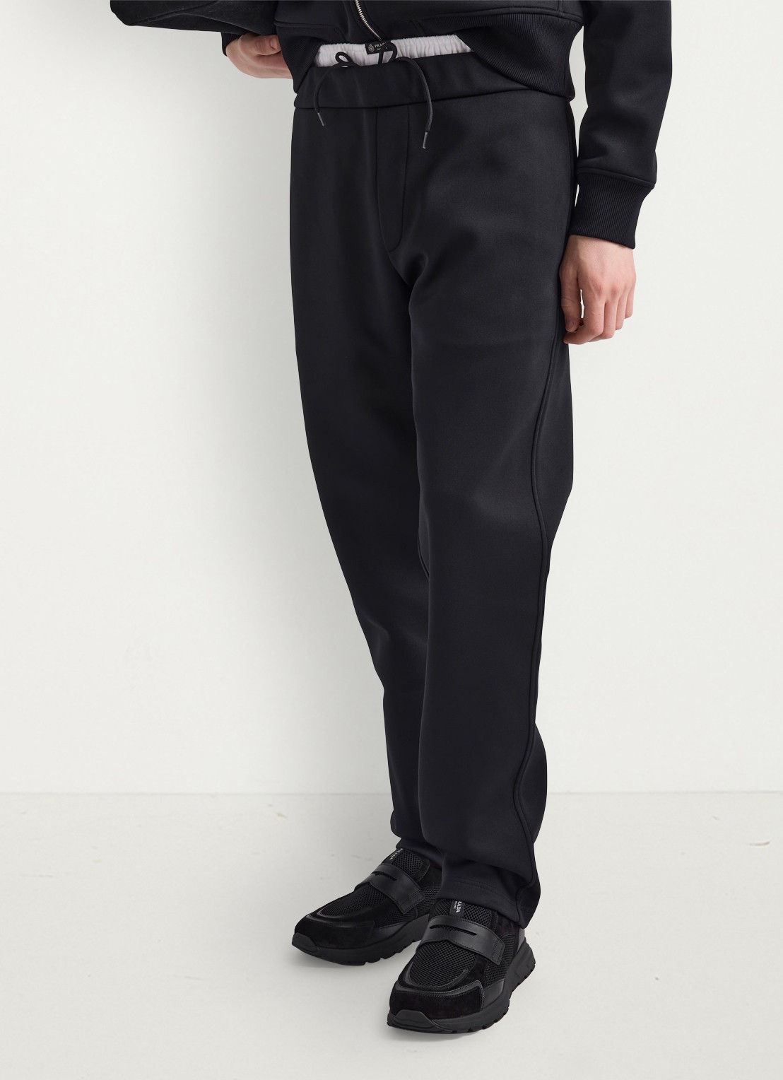 Prada Prax loafer van mesh met leren details - voorkant 7 zwart