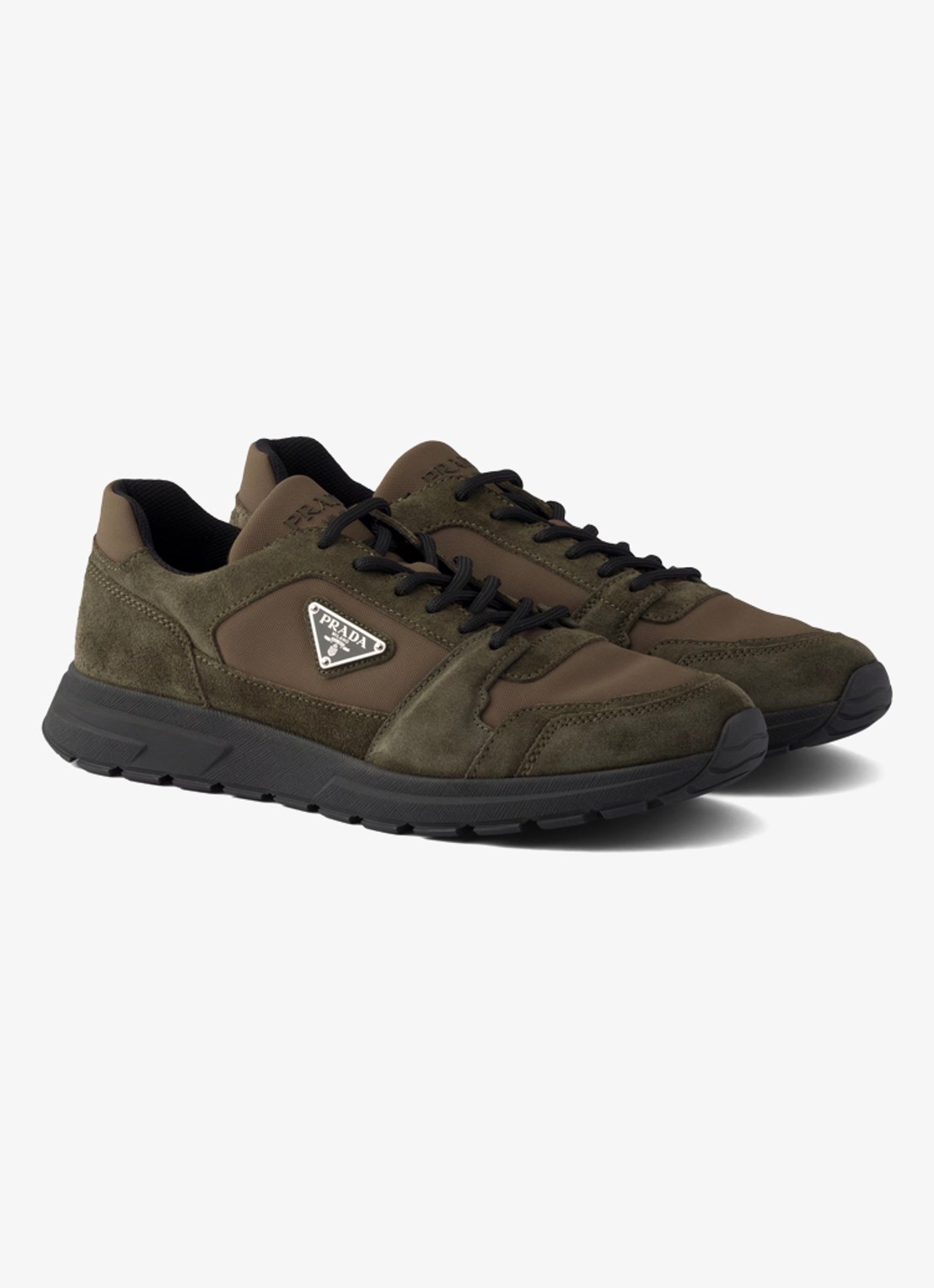 Prada Prax Re-Nylon sneaker met kalfssuède details - voorkant 3 groen