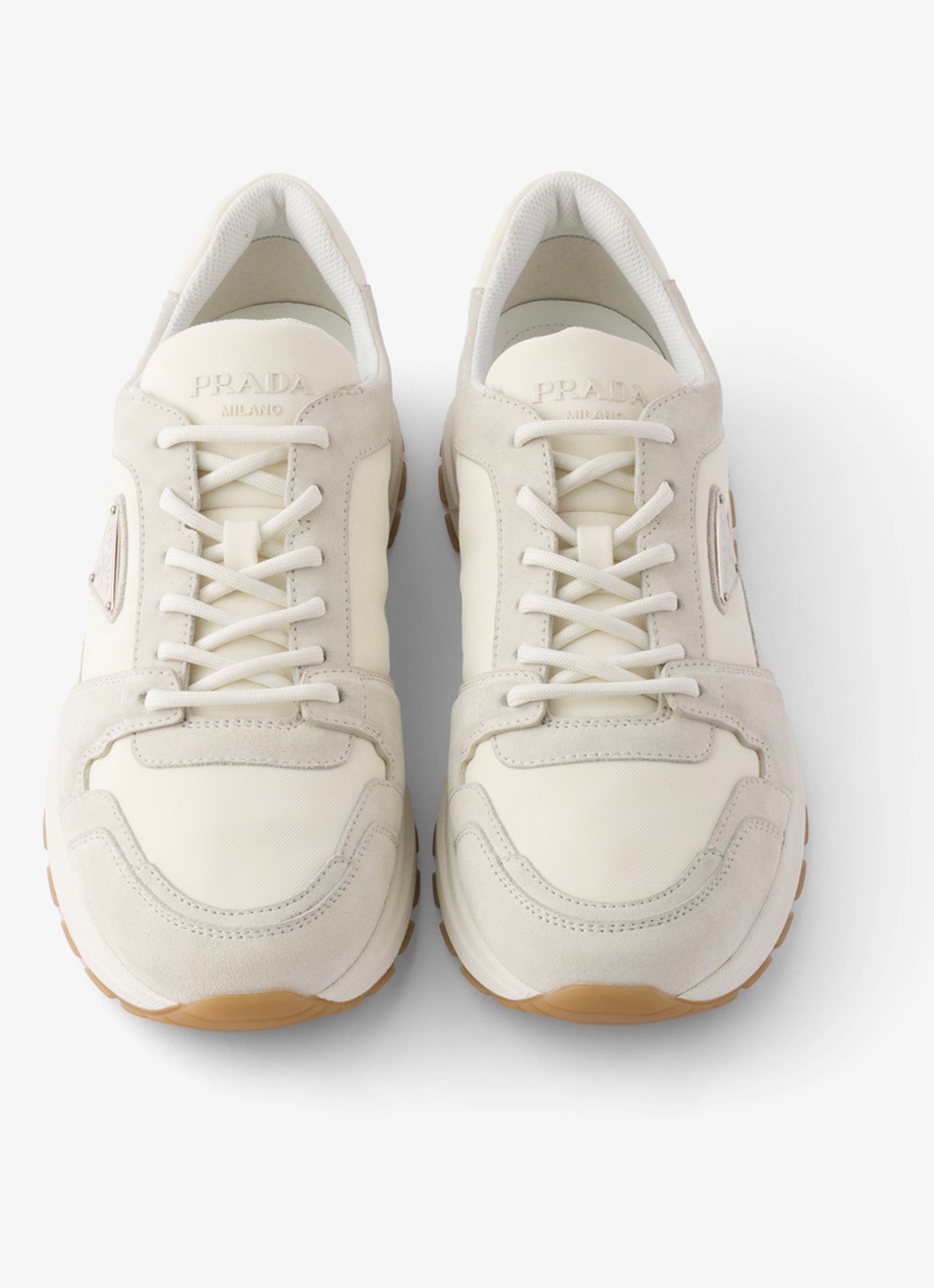 Prada Prax Re-Nylon sneaker met kalfssuède details - detail 4 gebroken wit