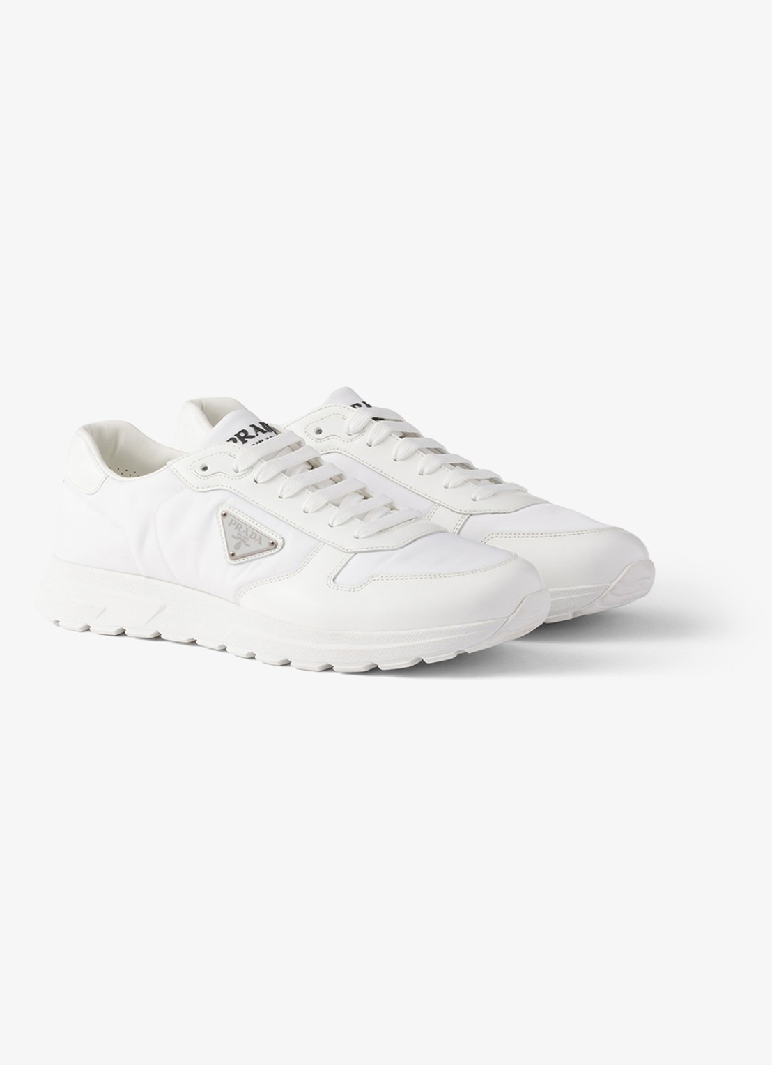 Prada Prax Re-Nylon sneaker met leren details - voorkant 5 wit
